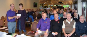 Par 3 Club Annual General Meeting - 10th November 2015 Presentation of Charity Cheque for £1,000 to Anna Joyce from REACH, a charity organisation supporting people with learning disabilities.